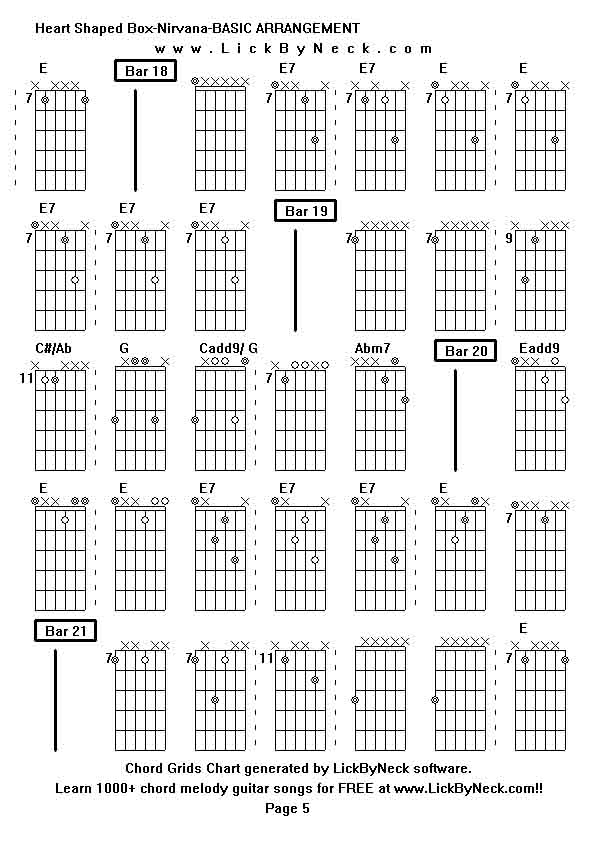 Chord Grids Chart of chord melody fingerstyle guitar song-Heart Shaped Box-Nirvana-BASIC ARRANGEMENT,generated by LickByNeck software.